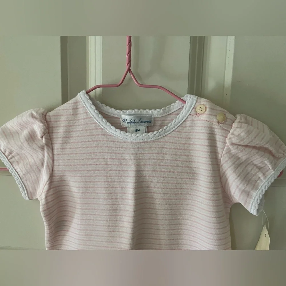 NWT Girls Ralph Lauren pink & white striped onesie, 9M